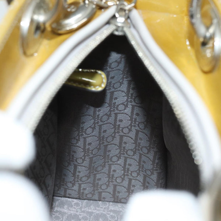 CHRISTIAN Top quality Dior Lady Top quality Dior Canage Hand Bag Enamel 2way Yellow Auth yk13927