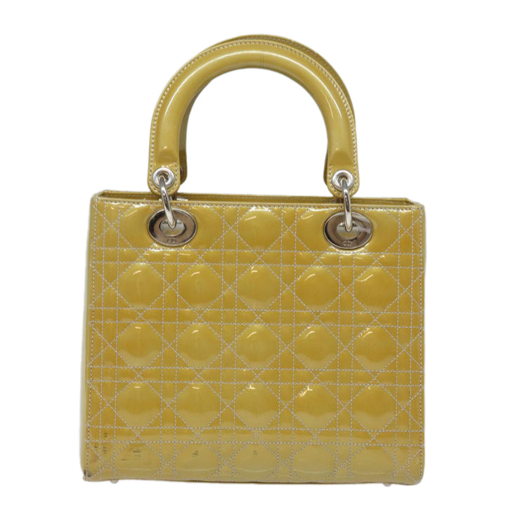 CHRISTIAN Top quality Dior Lady Top quality Dior Canage Hand Bag Enamel 2way Yellow Auth yk13927