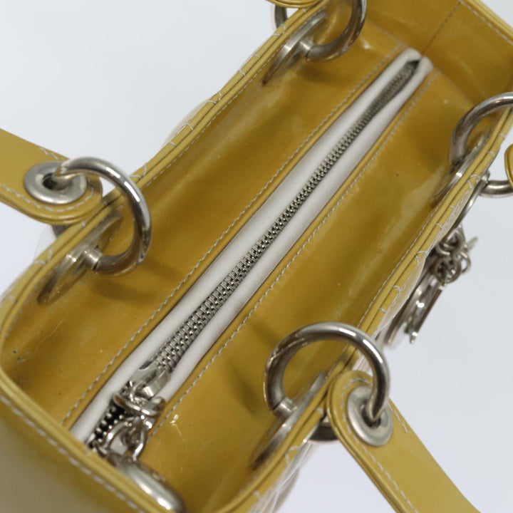 CHRISTIAN Top quality Dior Lady Top quality Dior Canage Hand Bag Enamel 2way Yellow Auth yk13927