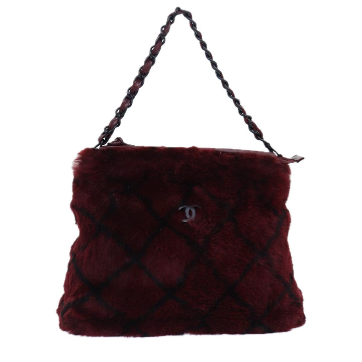 Top Quality Chanel COCO Mark Chain Hand Bag Canvas Wine Red CC Auth yk13976A
