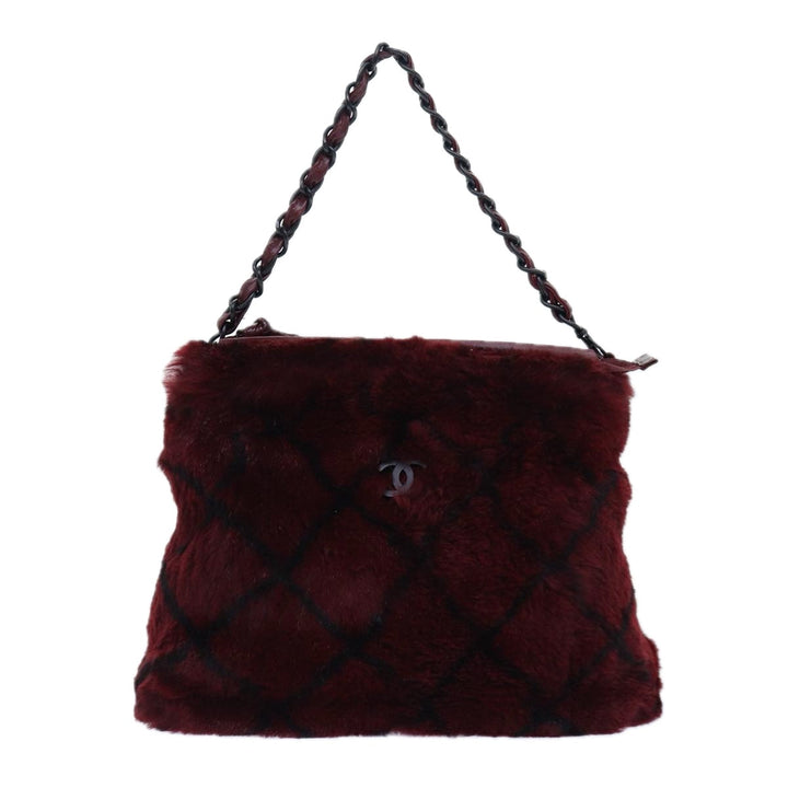 Top Quality Chanel COCO Mark Chain Hand Bag Canvas Wine Red CC Auth yk13976A