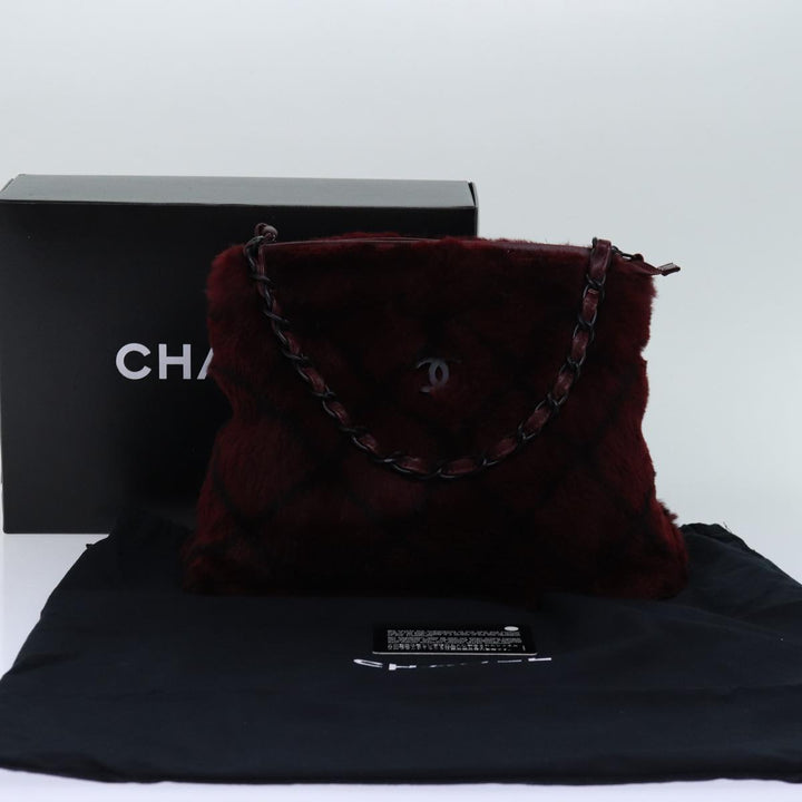 Top Quality Chanel COCO Mark Chain Hand Bag Canvas Wine Red CC Auth yk13976A