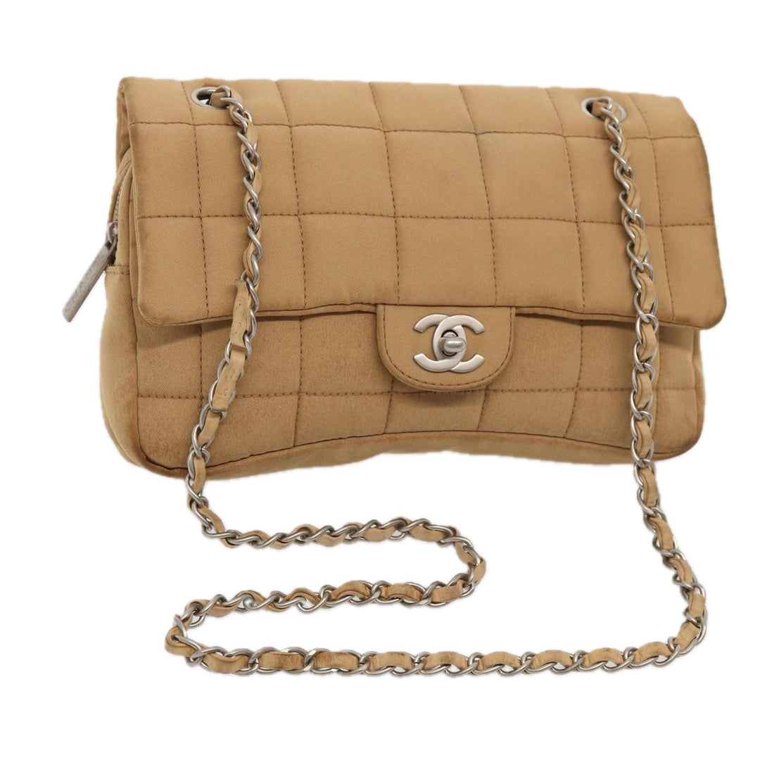 Top Quality Chanel Choco Bar  Turn Lock ChainShoulder Bag Canvas Brown CC Auth yk14020