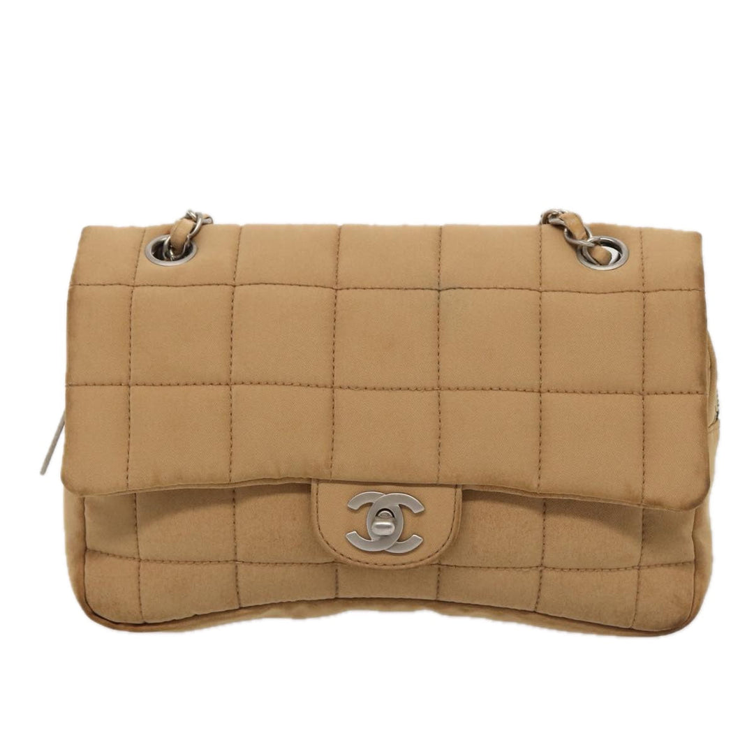 Top Quality Chanel Choco Bar  Turn Lock ChainShoulder Bag Canvas Brown CC Auth yk14020