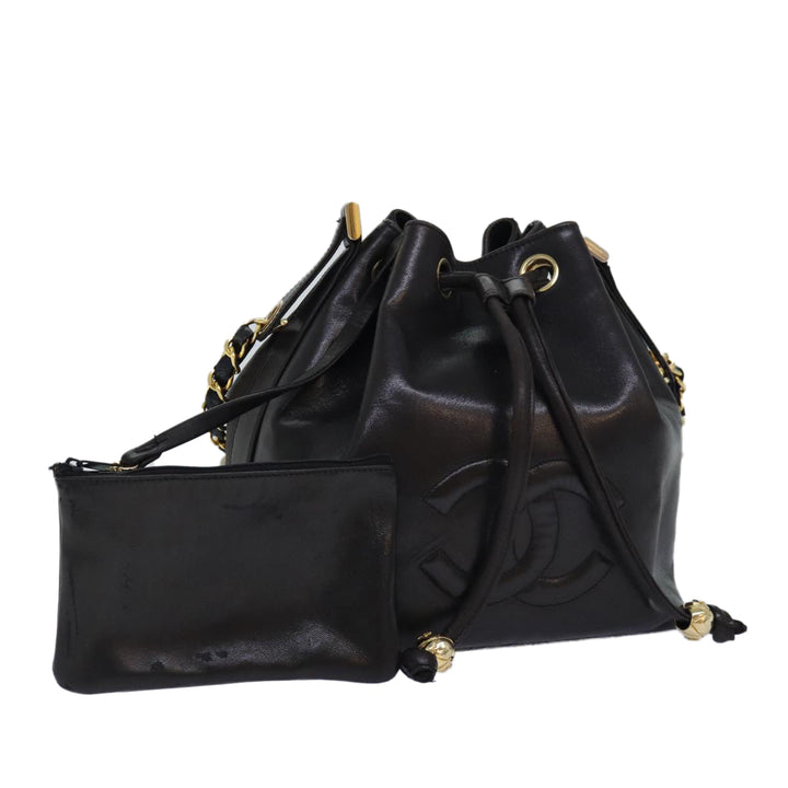 Top Quality Chanel COCO Mark Drawstring Chain Shoulder Bag Leather Brown CC Auth yk14076