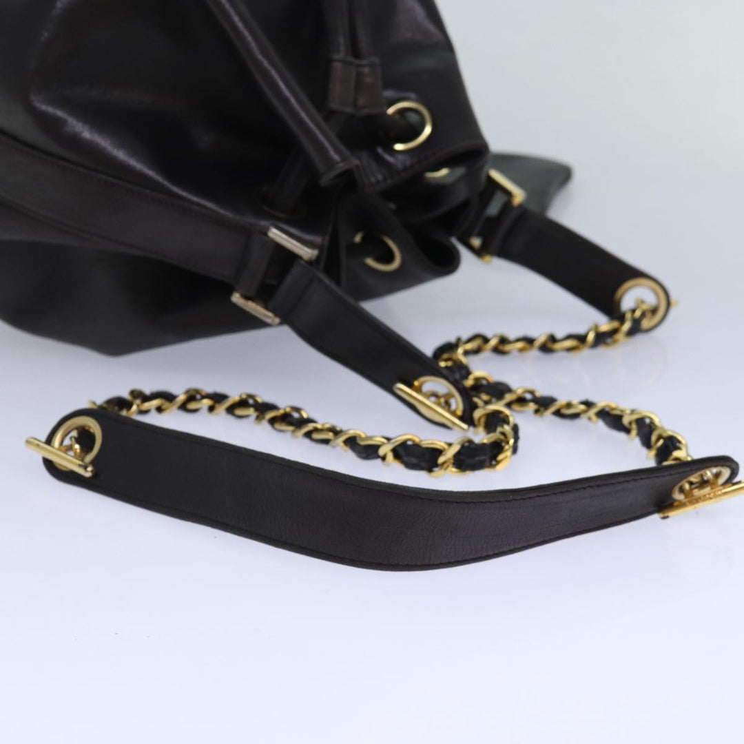 Top Quality Chanel COCO Mark Drawstring Chain Shoulder Bag Leather Brown CC Auth yk14076