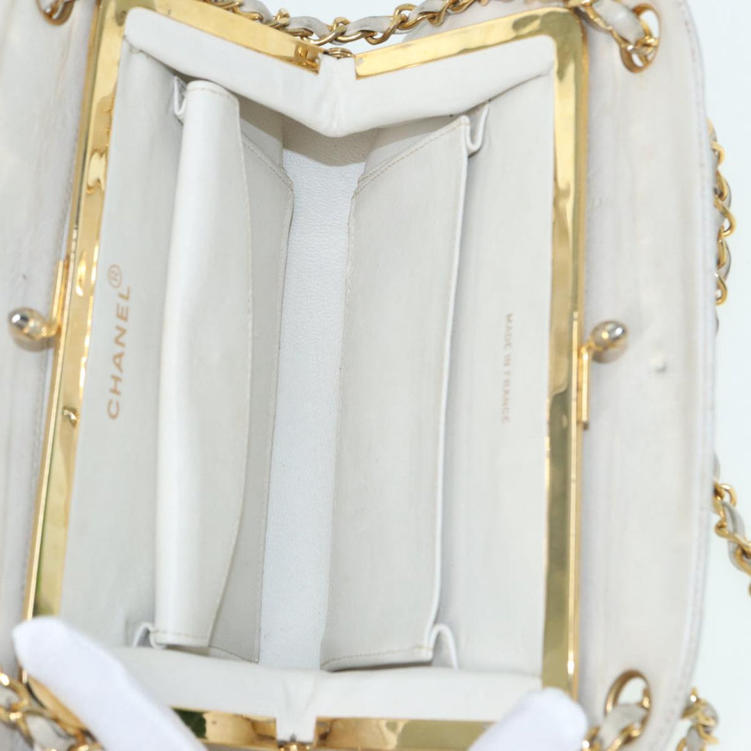 Chanel V Stitch Chain Hand Bag Leather White CC Auth yk14103
