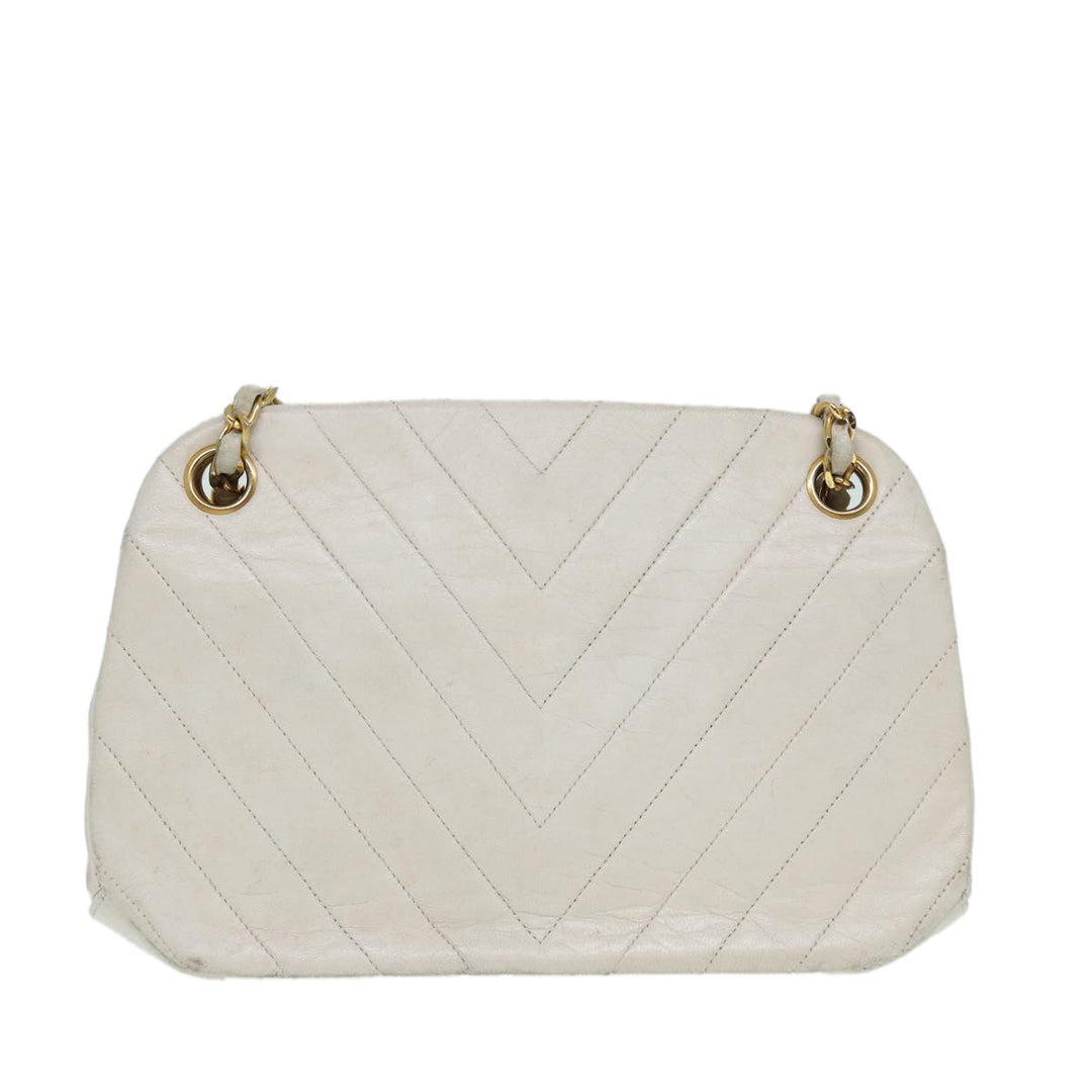 Chanel V Stitch Chain Hand Bag Leather White CC Auth yk14103