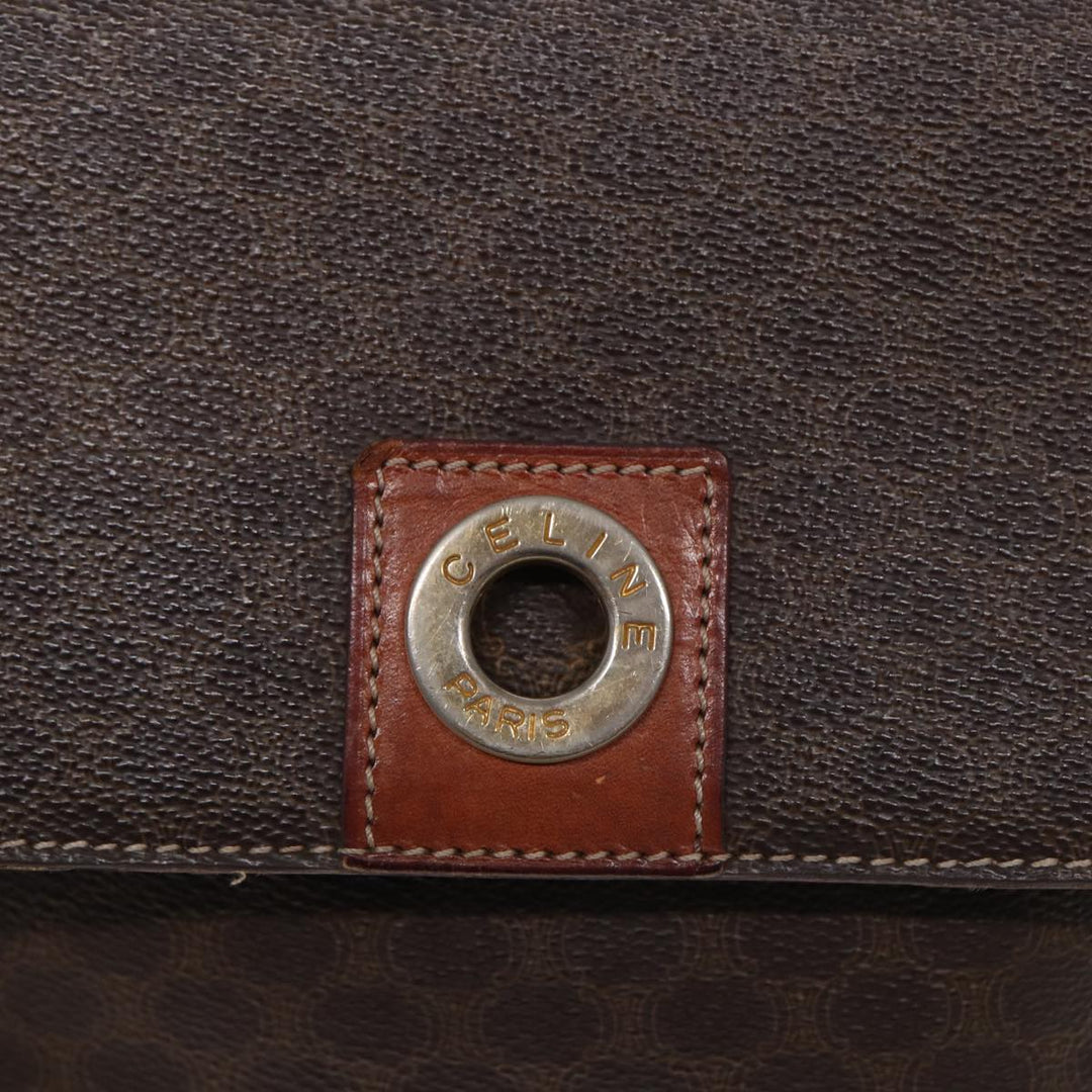 Celine Macadam Canvas Shoulder Bag PVC Leather Brown Auth yk14126