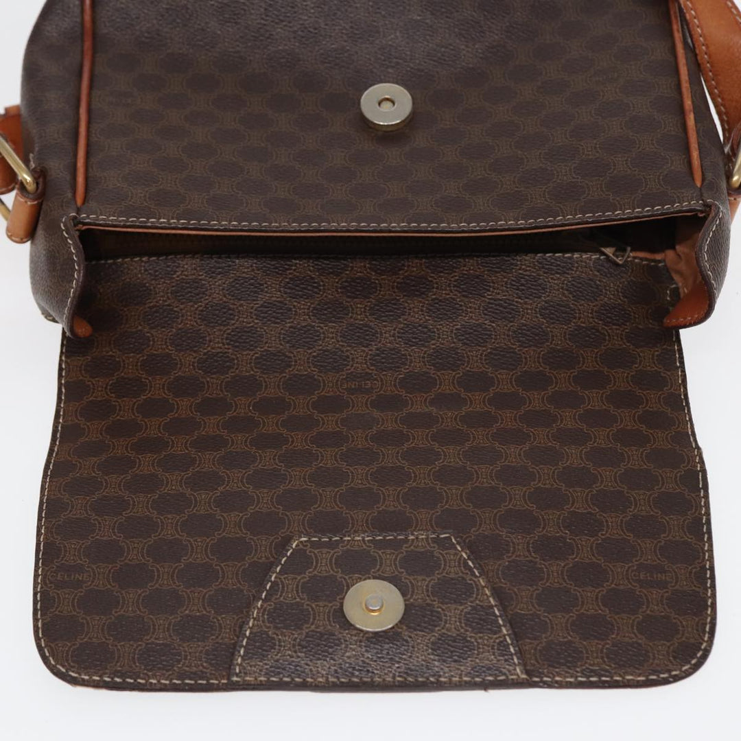 Celine Macadam Canvas Shoulder Bag PVC Leather Brown Auth yk14126