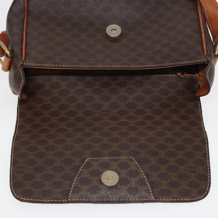 Celine Macadam Canvas Shoulder Bag PVC Leather Brown Auth yk14126