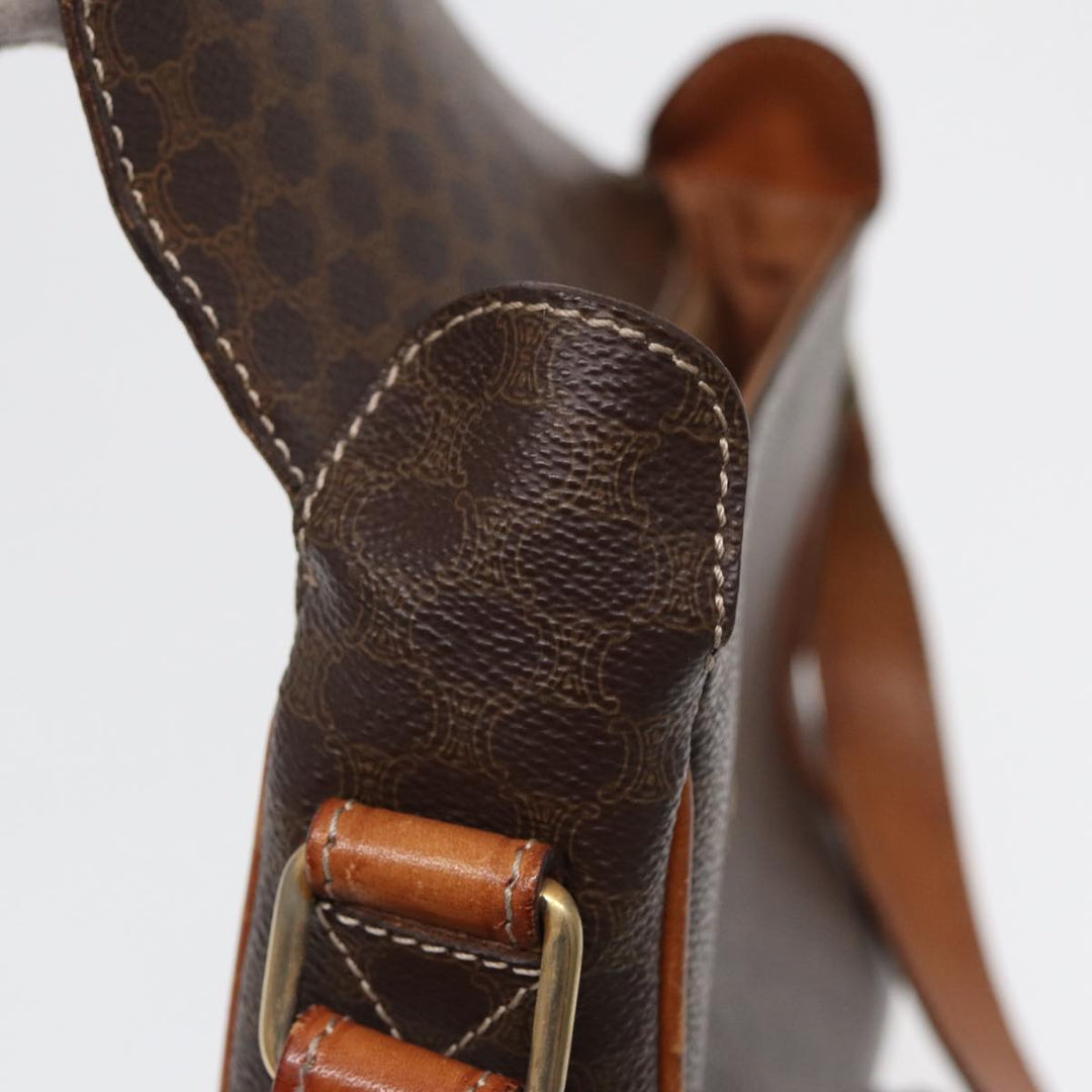 Celine Macadam Canvas Shoulder Bag PVC Leather Brown Auth yk14126