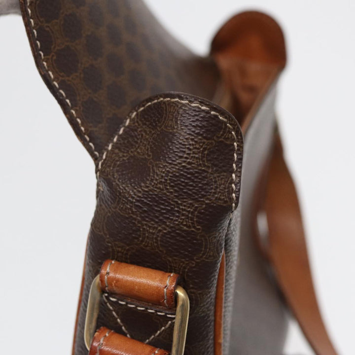 Celine Macadam Canvas Shoulder Bag PVC Leather Brown Auth yk14126