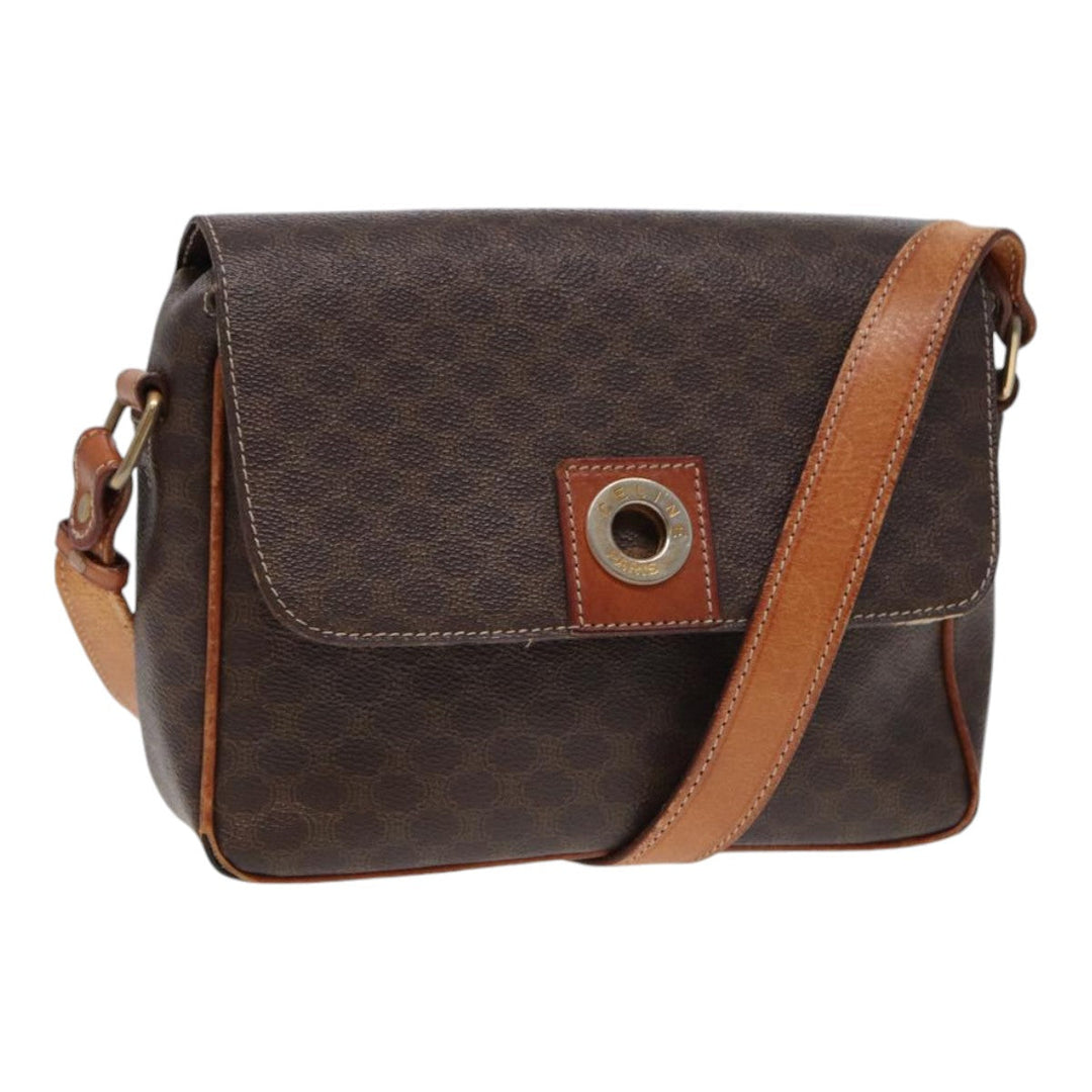 Celine Macadam Canvas Shoulder Bag PVC Leather Brown Auth yk14126