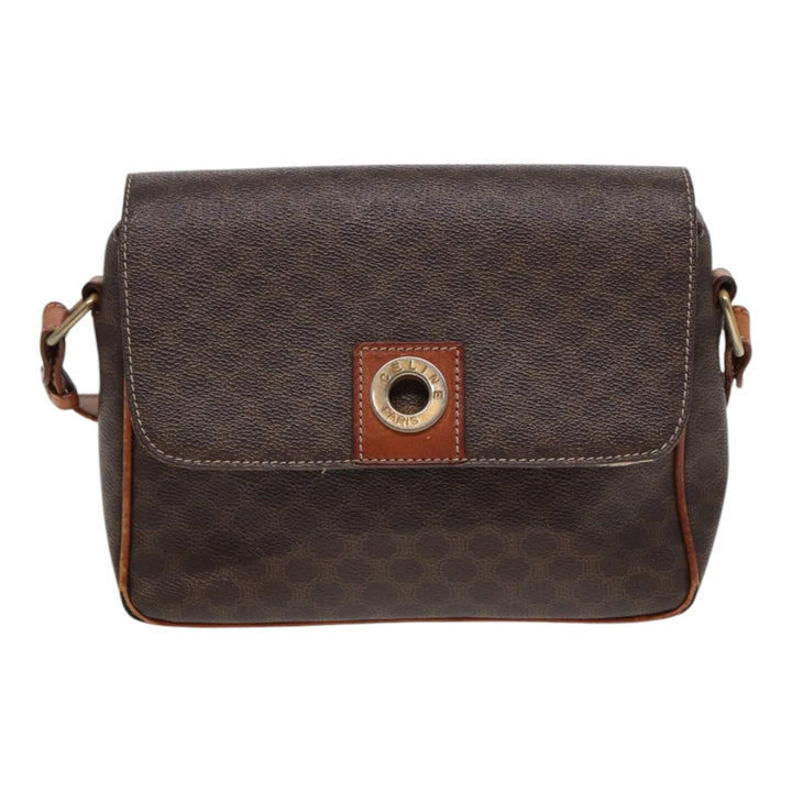 Celine Macadam Canvas Shoulder Bag PVC Leather Brown Auth yk14126