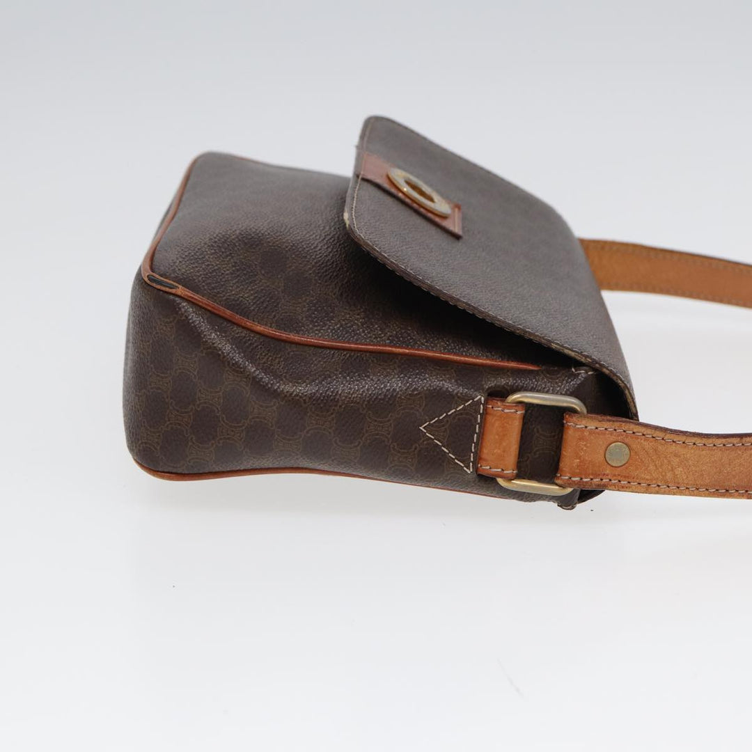 Celine Macadam Canvas Shoulder Bag PVC Leather Brown Auth yk14126