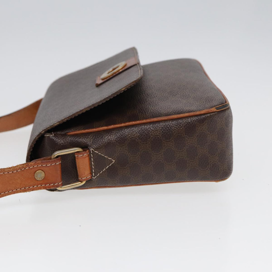 Celine Macadam Canvas Shoulder Bag PVC Leather Brown Auth yk14126