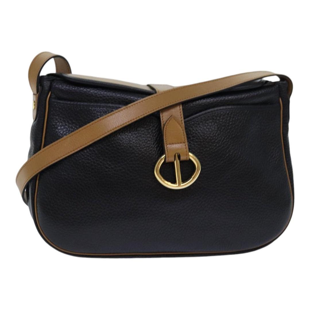 CHRISTIAN Top quality Dior Shoulder Bag Leather Black Brown gold Auth yk14140