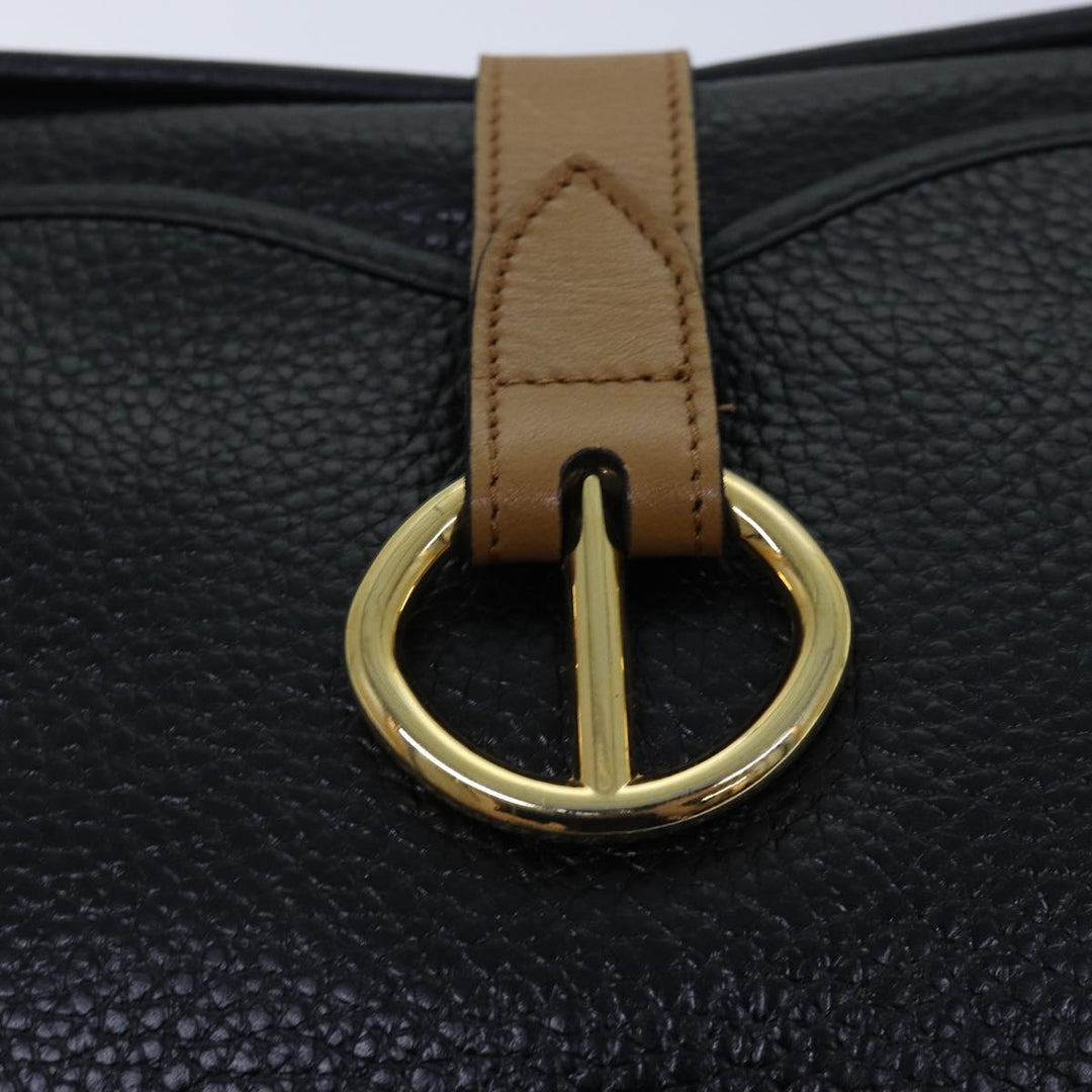 CHRISTIAN Top quality Dior Shoulder Bag Leather Black Brown gold Auth yk14140