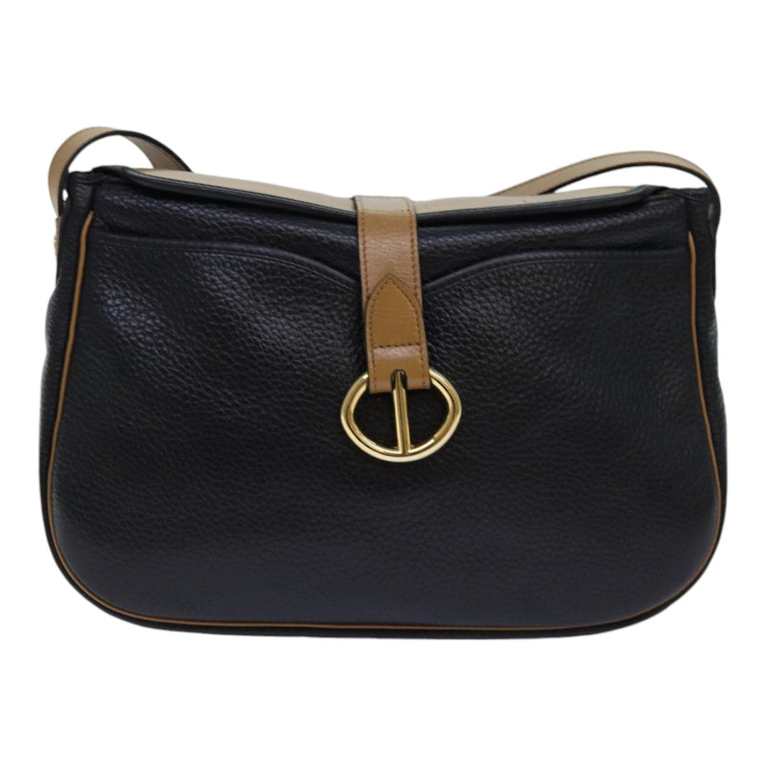 CHRISTIAN Top quality Dior Shoulder Bag Leather Black Brown gold Auth yk14140