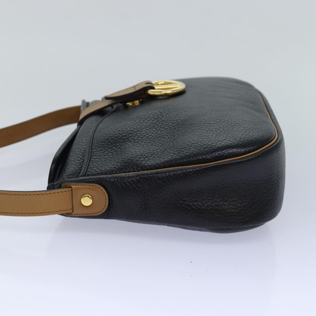 CHRISTIAN Top quality Dior Shoulder Bag Leather Black Brown gold Auth yk14140