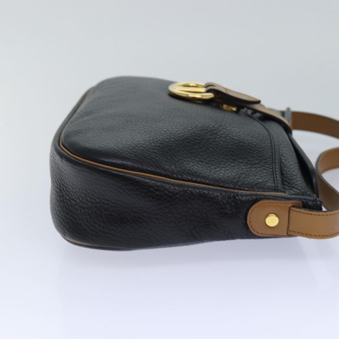 CHRISTIAN Top quality Dior Shoulder Bag Leather Black Brown gold Auth yk14140