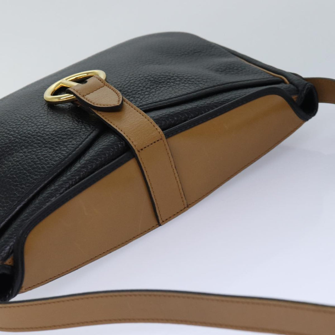 CHRISTIAN Top quality Dior Shoulder Bag Leather Black Brown gold Auth yk14140