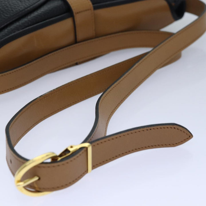 CHRISTIAN Top quality Dior Shoulder Bag Leather Black Brown gold Auth yk14140