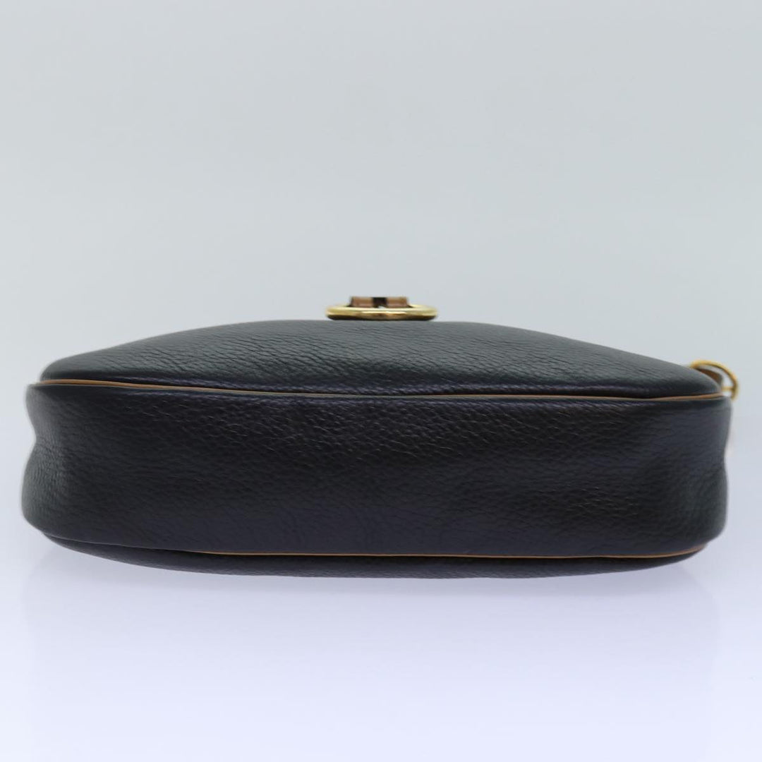 CHRISTIAN Top quality Dior Shoulder Bag Leather Black Brown gold Auth yk14140
