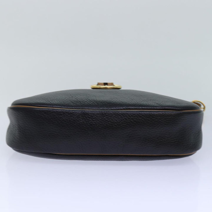 CHRISTIAN Top quality Dior Shoulder Bag Leather Black Brown gold Auth yk14140