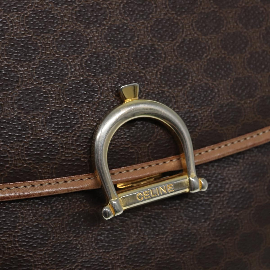 Celine Macadam Canvas Hand Bag PVC Leather Brown Gold Auth yk14215