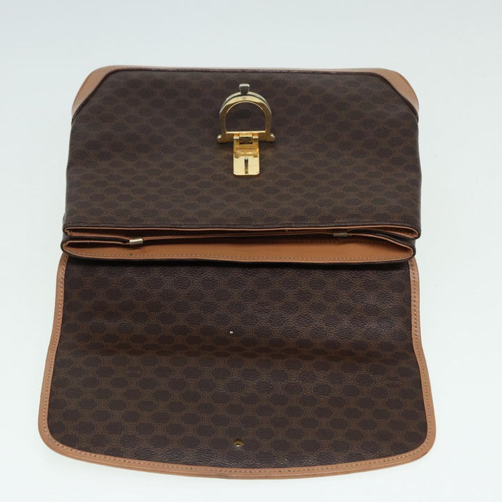 Celine Macadam Canvas Hand Bag PVC Leather Brown Gold Auth yk14215