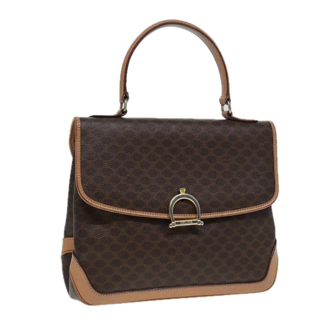 Celine Macadam Canvas Hand Bag PVC Leather Brown Gold Auth yk14215