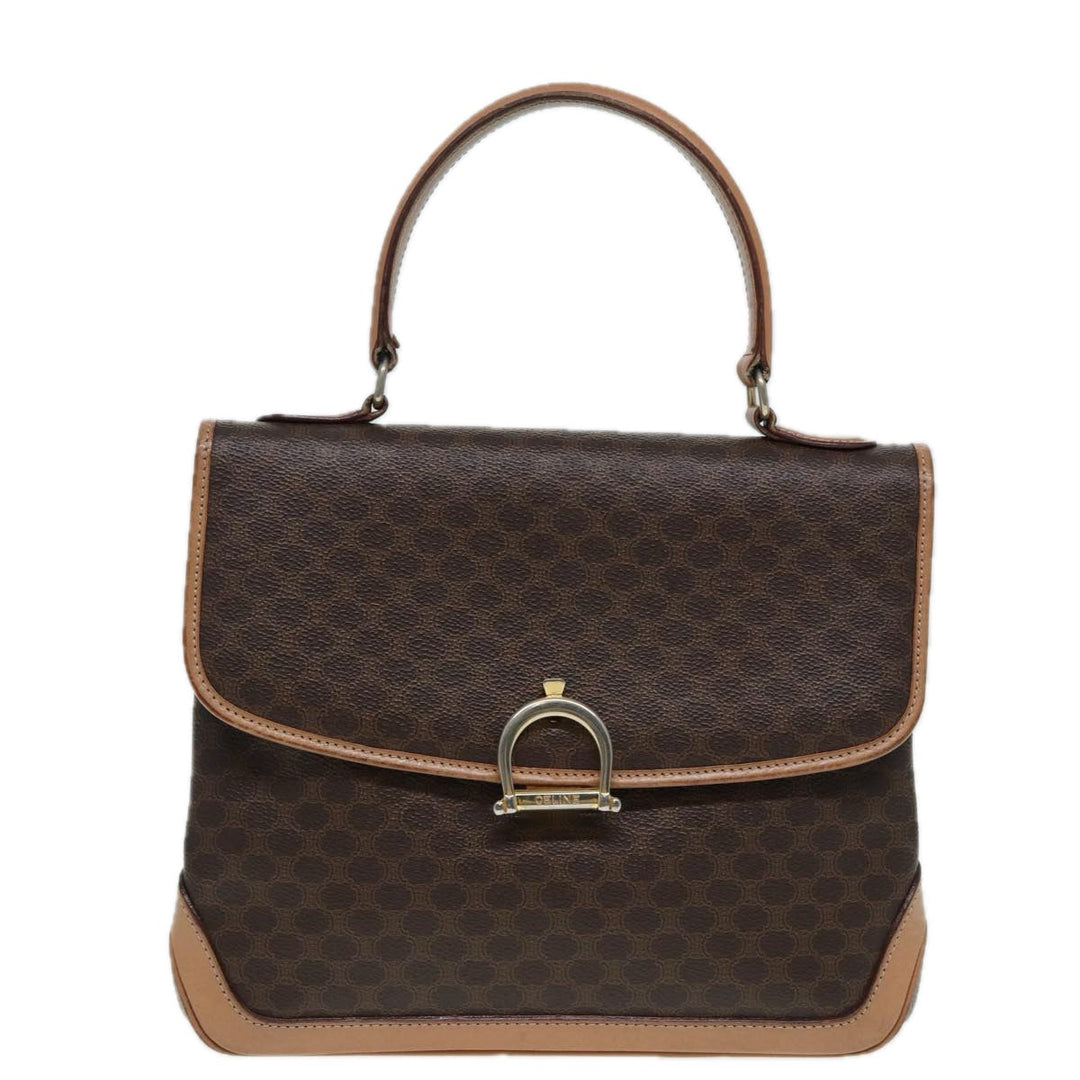 Celine Macadam Canvas Hand Bag PVC Leather Brown Gold Auth yk14215