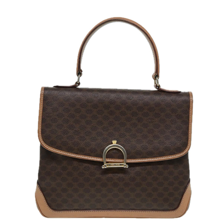 Celine Macadam Canvas Hand Bag PVC Leather Brown Gold Auth yk14215