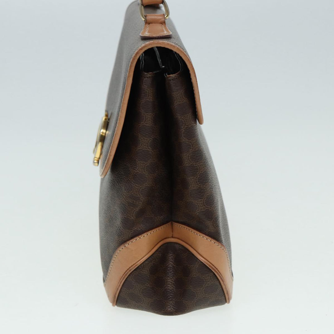 Celine Macadam Canvas Hand Bag PVC Leather Brown Gold Auth yk14215
