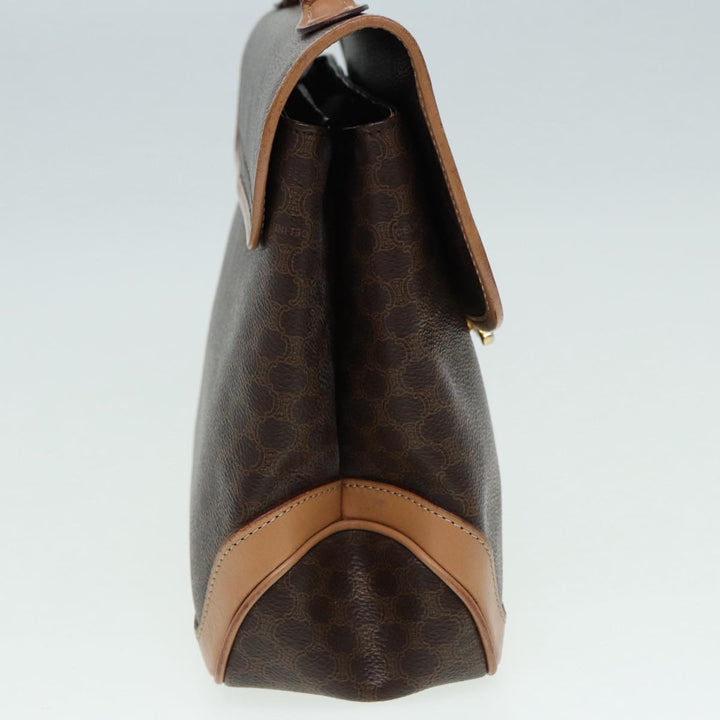 Celine Macadam Canvas Hand Bag PVC Leather Brown Gold Auth yk14215
