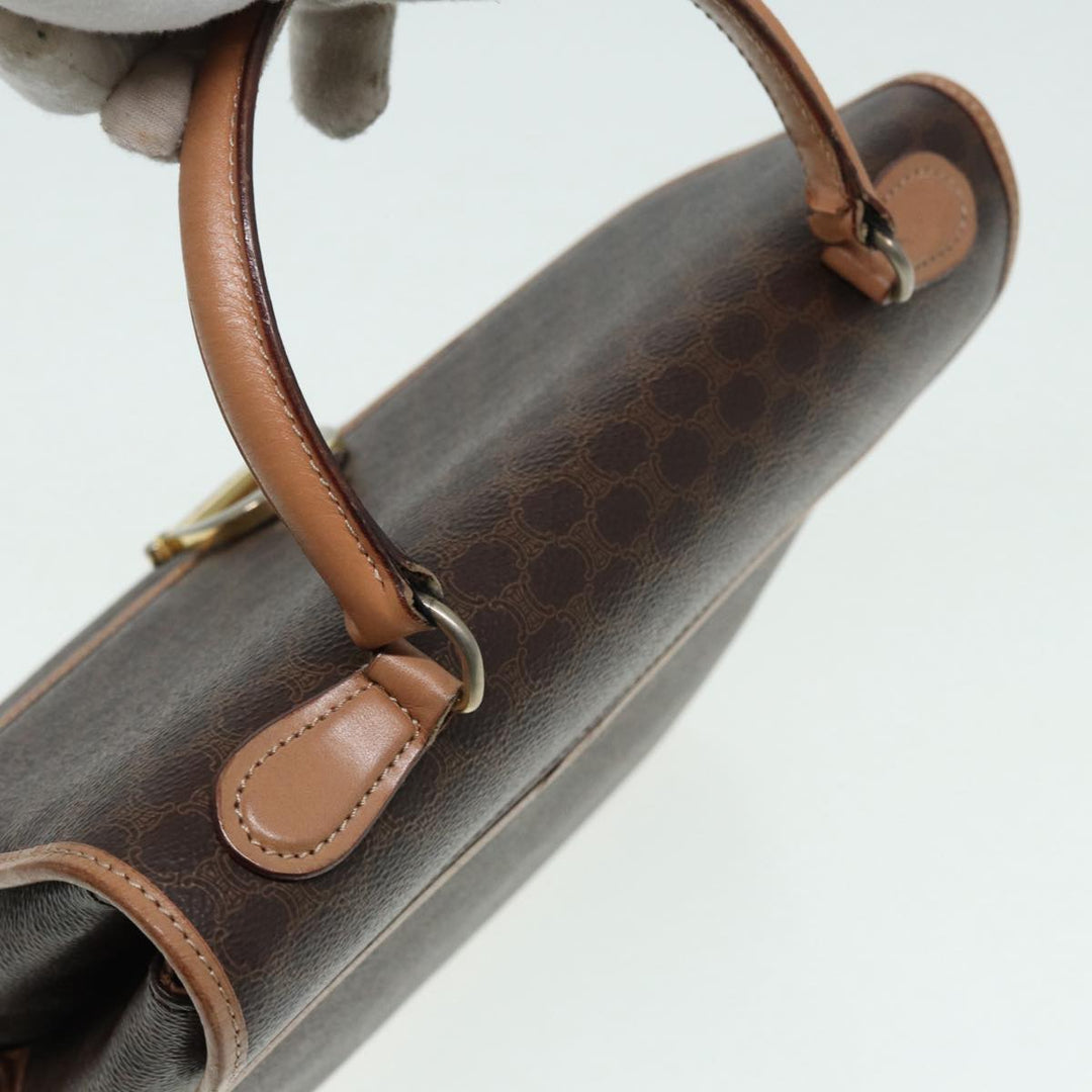 Celine Macadam Canvas Hand Bag PVC Leather Brown Gold Auth yk14215