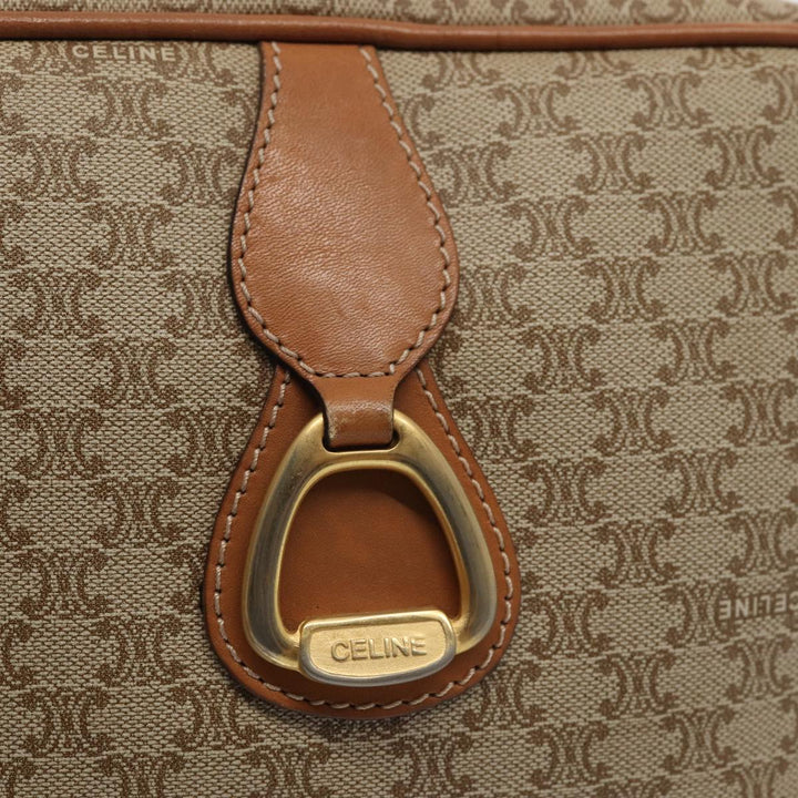 Celine Macadam Canvas Shoulder Bag Beige Gold Auth yk14240