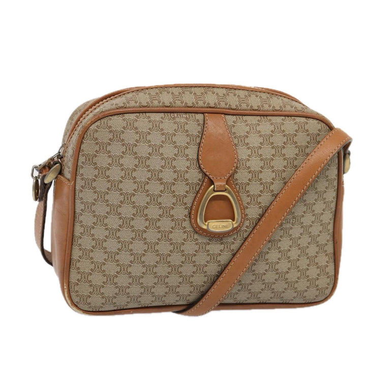 Celine Macadam Canvas Shoulder Bag Beige Gold Auth yk14240