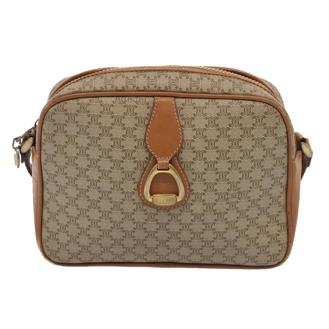 Celine Macadam Canvas Shoulder Bag Beige Gold Auth yk14240