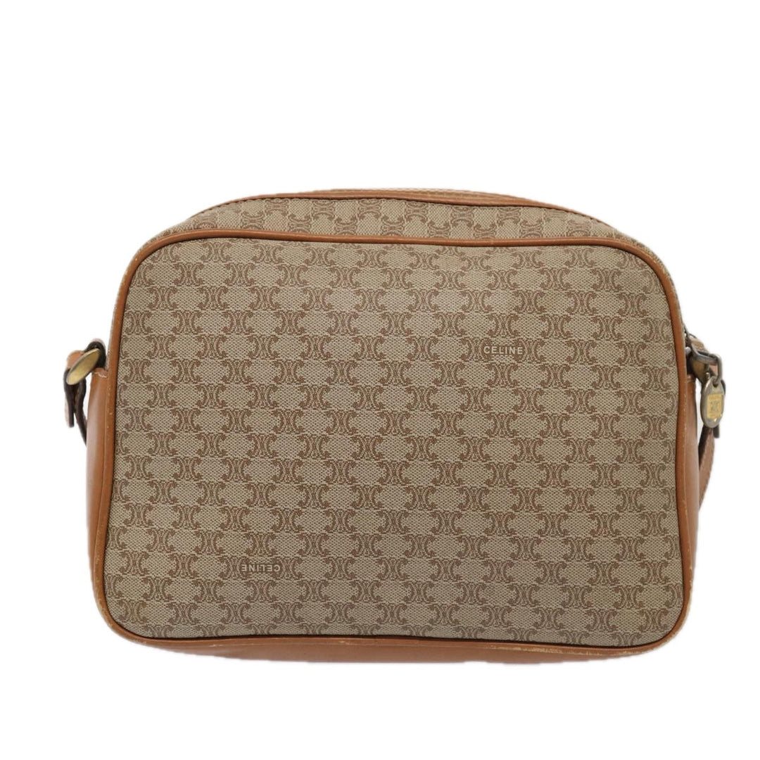 Celine Macadam Canvas Shoulder Bag Beige Gold Auth yk14240