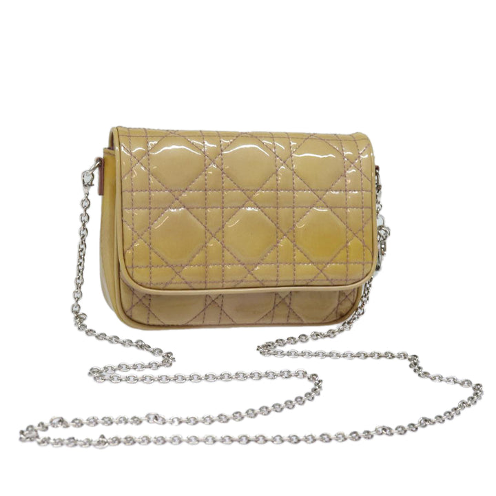 CHRISTIAN Top quality Dior Chain Lady Top quality Dior Canage Bag Enamel Beige Silver Auth yk14244