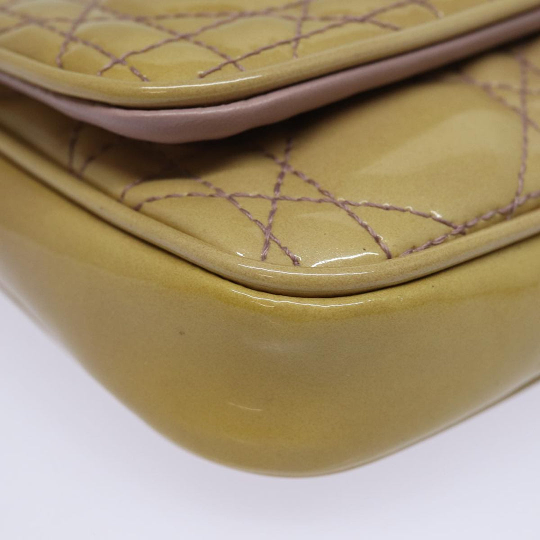 CHRISTIAN Top quality Dior Chain Lady Top quality Dior Canage Bag Enamel Beige Silver Auth yk14244