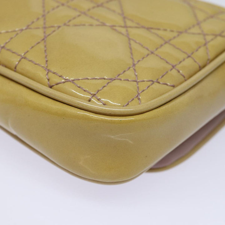 CHRISTIAN Top quality Dior Chain Lady Top quality Dior Canage Bag Enamel Beige Silver Auth yk14244
