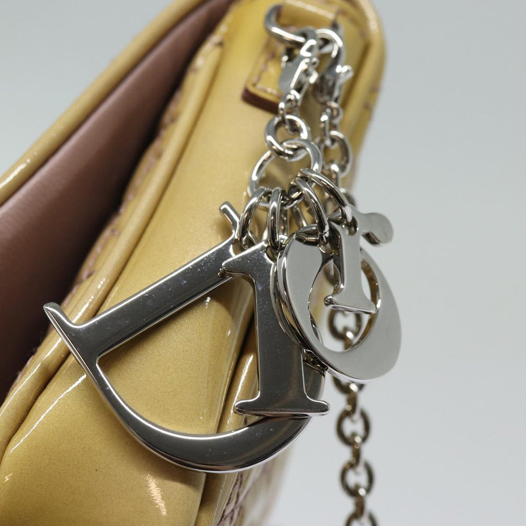 CHRISTIAN Top quality Dior Chain Lady Top quality Dior Canage Bag Enamel Beige Silver Auth yk14244