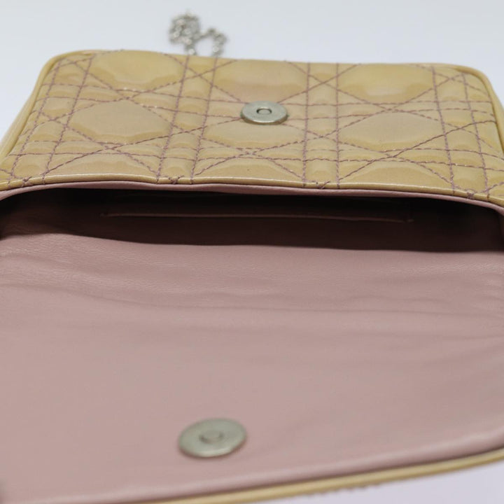 CHRISTIAN Top quality Dior Chain Lady Top quality Dior Canage Bag Enamel Beige Silver Auth yk14244