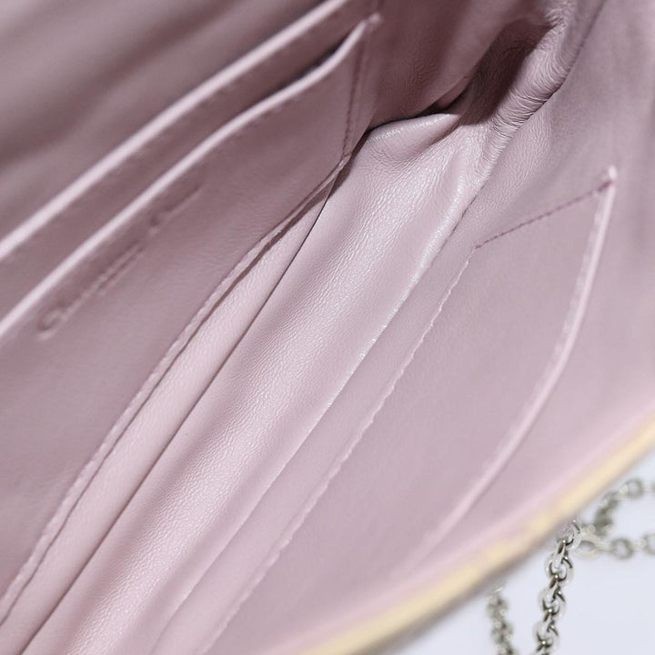 CHRISTIAN Top quality Dior Chain Lady Top quality Dior Canage Bag Enamel Beige Silver Auth yk14244