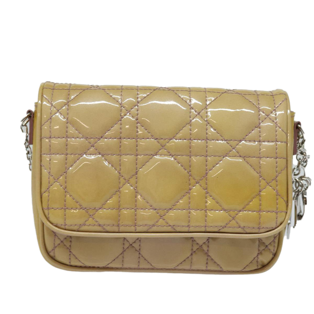 CHRISTIAN Top quality Dior Chain Lady Top quality Dior Canage Bag Enamel Beige Silver Auth yk14244