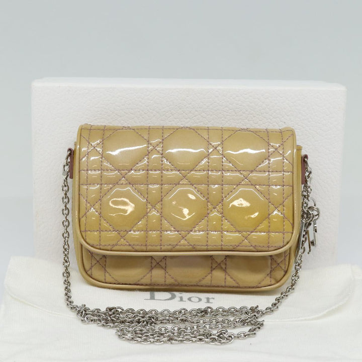 CHRISTIAN Top quality Dior Chain Lady Top quality Dior Canage Bag Enamel Beige Silver Auth yk14244